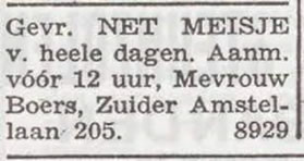 Advertentie Dienstmeisje gezocht